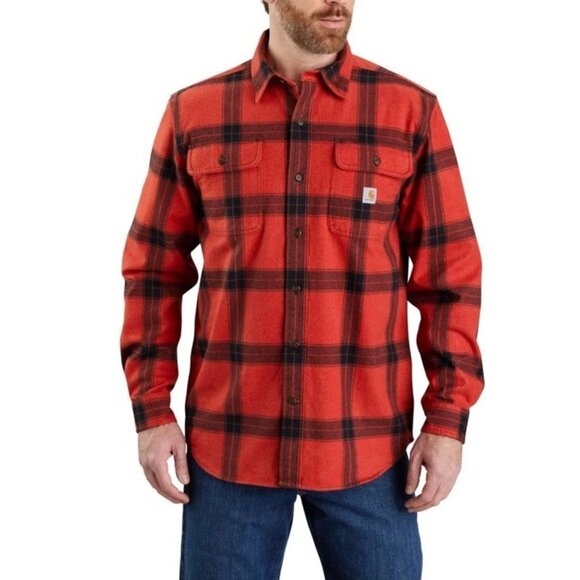 Carhartt Loose Fit Flannel SHIRT ADULT XL TALL RED PLAID OUTDOOR Long Sleeve MEN - Picture 1 of 11